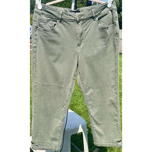 CHARLIE B Cropped Twill Pants Tab Cuff Women’s Sz 14 Moss Green C5331-188B Soft! - Picture 1 of 11